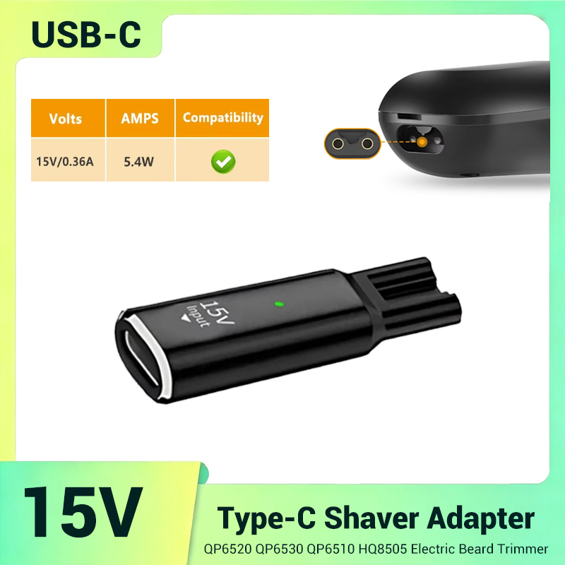 Electric Shaver Rotary - Adaptador de Carregamento Mini USB-C 15V