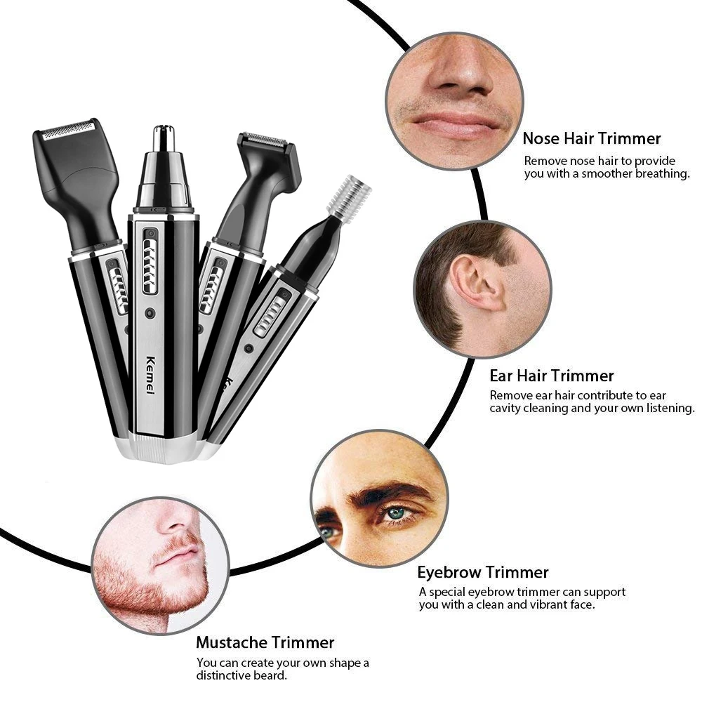 Kemei 4 em 1 aparador para hom - Men'S Grooming Nose And Ear avaliação e preço